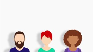 Animated people in front of a blank background.