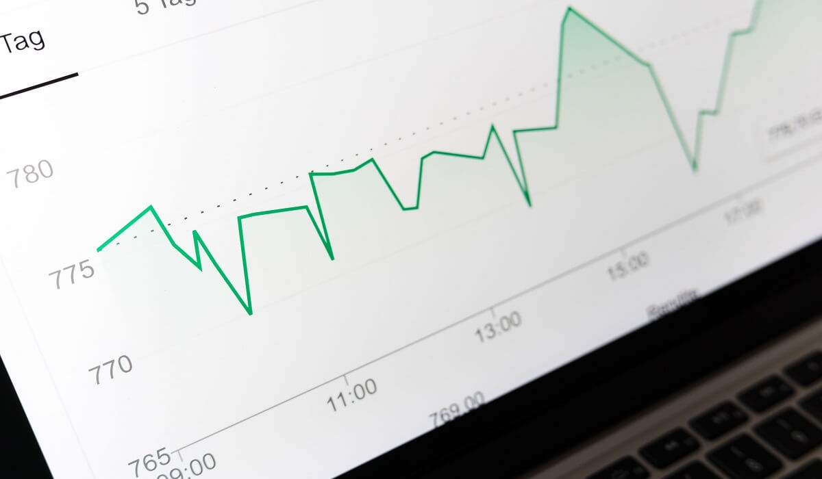 A graph of money on a digital screen.