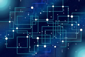 Data points connecting in space.