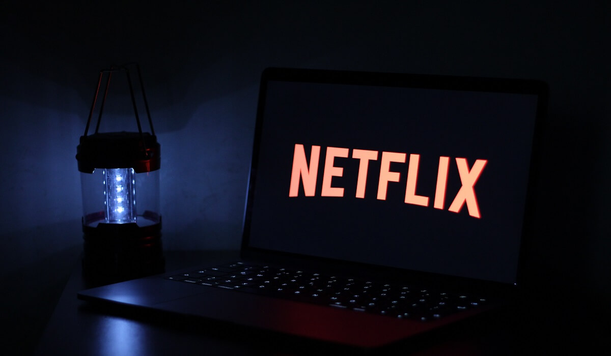 The Netflix logo on a laptop screen.