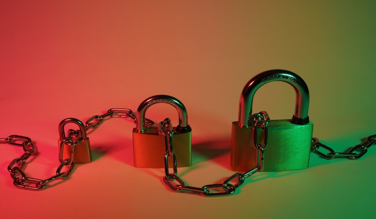 Padlocks linked together by a chain