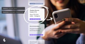 A person using a smartphone with illustrations.