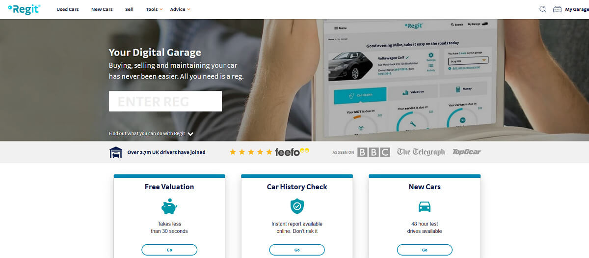 The Regit site interface.